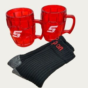 Snap-On Red Hex Plastic Mugs + Black Work Socks - 3 pieces total - New!